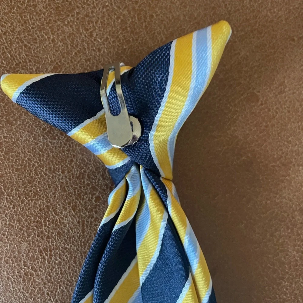 Boys clip on neck tie Striped Yellow and Blue size 8-10 dressy formal church